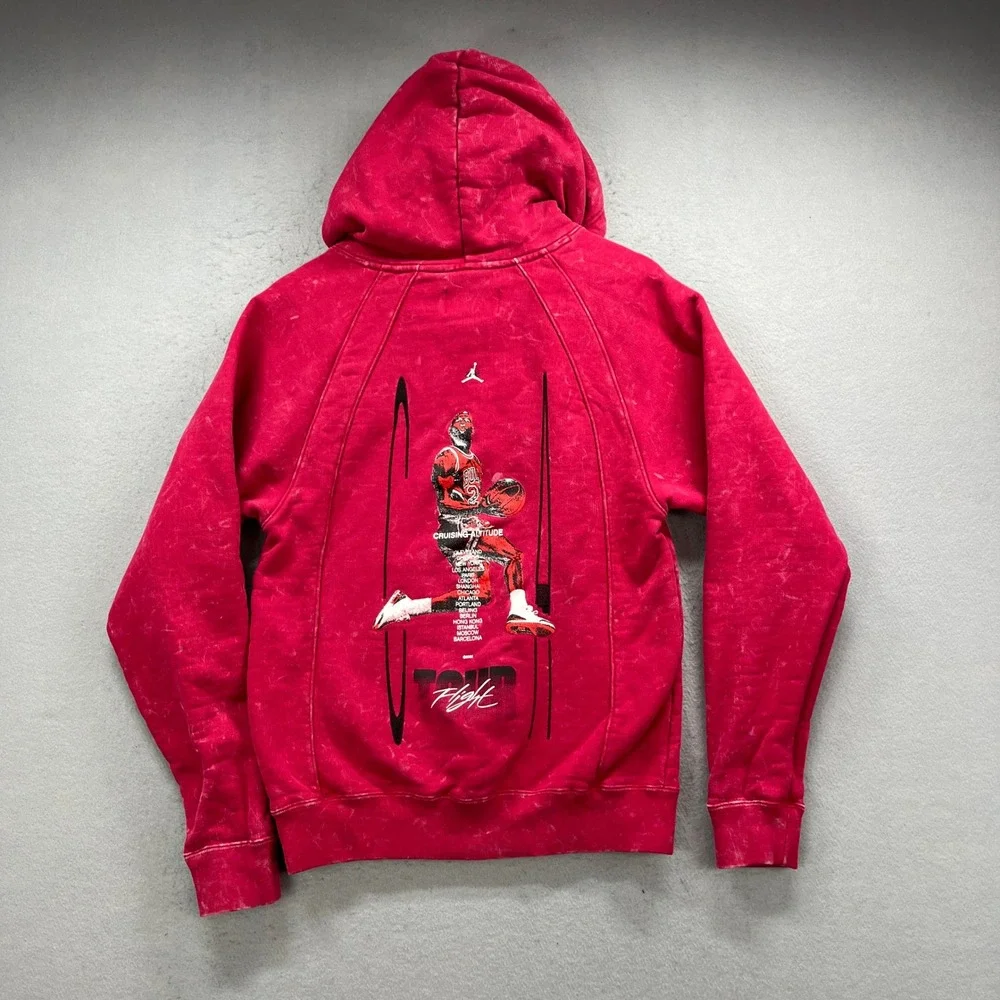Jordan Hoodie Mens XS Red Acid Wash Flight Tour Cruising Altitude Graphic Fleece